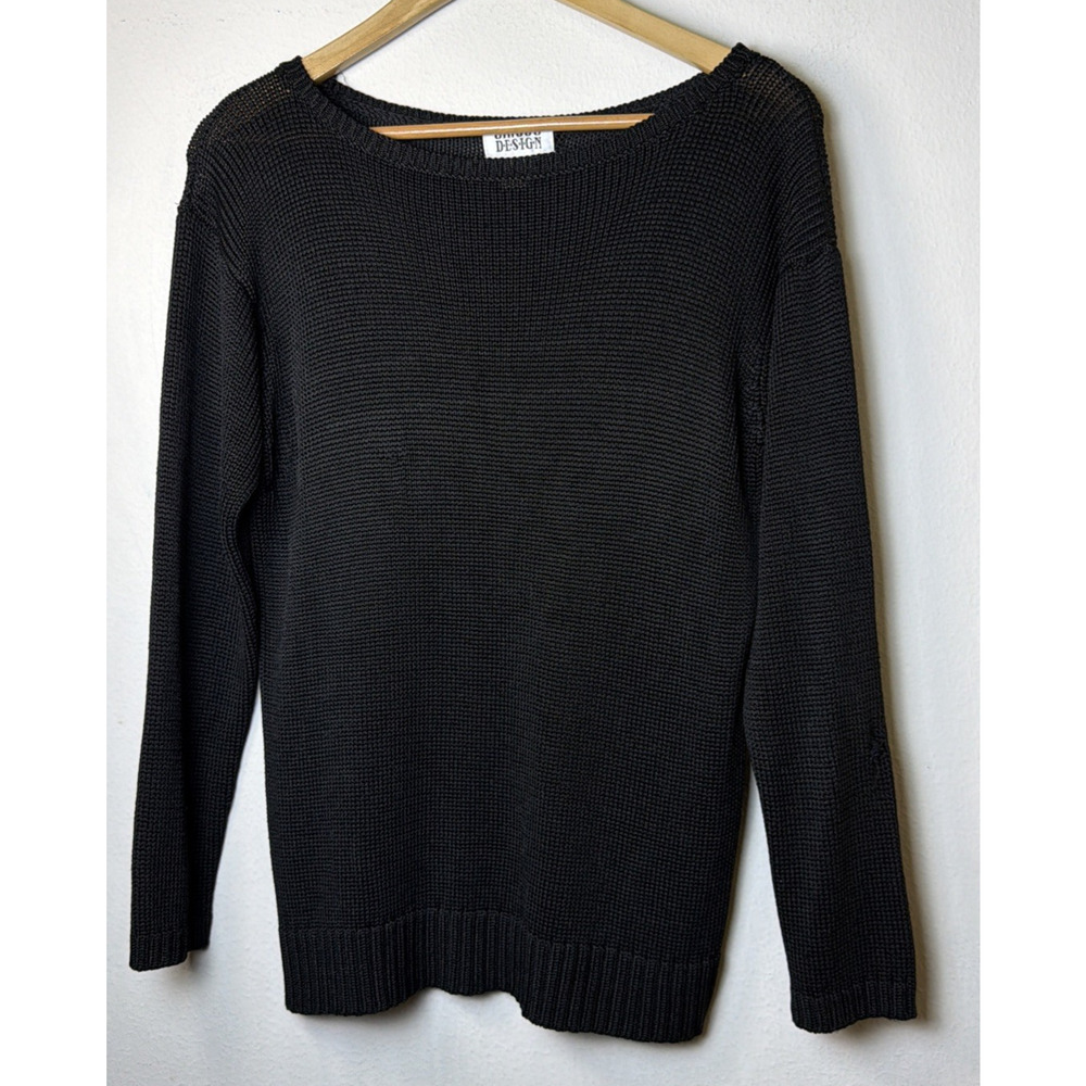 Chico's women's XL Sweater 100% rayon Sweater Black open knit classic basic